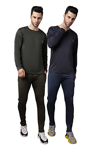 Image of MACK JONNEY Dryfit Lycra Solid Multicolor Tracksuit Co-ord Set for Men (Pack of 2)-DRY T FS OLV GRY D10 OLV GRY 04-M
