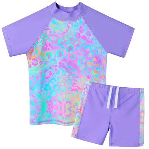 Image of Girls Two Piece Swimsuit Floral UPF 50+ Rash Guard Set Kids Beach Swimwear