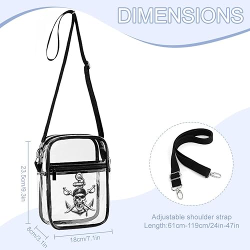 Pirate Skull Swords Clear Crossbody Bag Stadium Bag Adjustable Side Shoulder Bags Messenger Bag with 2 Compartments2