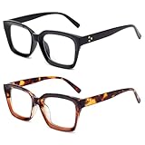 [JO] 老眼鏡2パッケージ レディース お洒落 人気ブルーライトカットおしゃれリーディンググラス レディースレトロ スクエア リーディンググラス ケース付き，ブラック 2.00