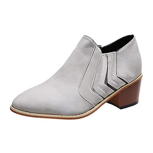 Générique Bottines Femme à Talon Carré Style Romain Enfilade Mode Casual Confortable(Grey, 39)