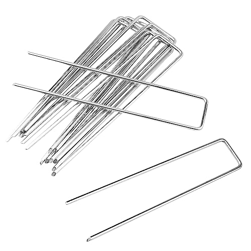 Milaloko 30 Pack 15cm a Forma di U Giardino di Sicurezza Peg in Acciaio Zincato a Terra Ppinze per Tessuto di Erba, Rete, Erba Artificiale, Tenda, Membrana, Argento