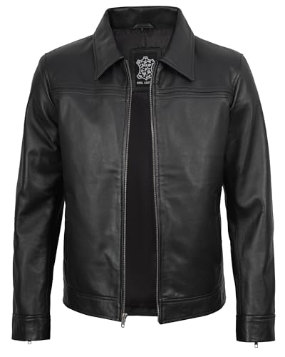 Image of Blingsoul Vintage Real Lambskin Leather Jacket For Mens - Moto Style Classic Shirt Collar Leather Jacket Men