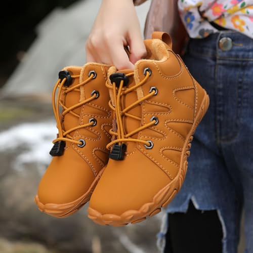 Kids Barefoot Shoes Fur Lined Zero Drop Sole,Unisex-Child Wide Toe Box Hiking Boots,Boys Girls Anti-Slip Waterproof Minimalist High Top Snow Boots (Toddler/Little Kids/Big Kids) 5