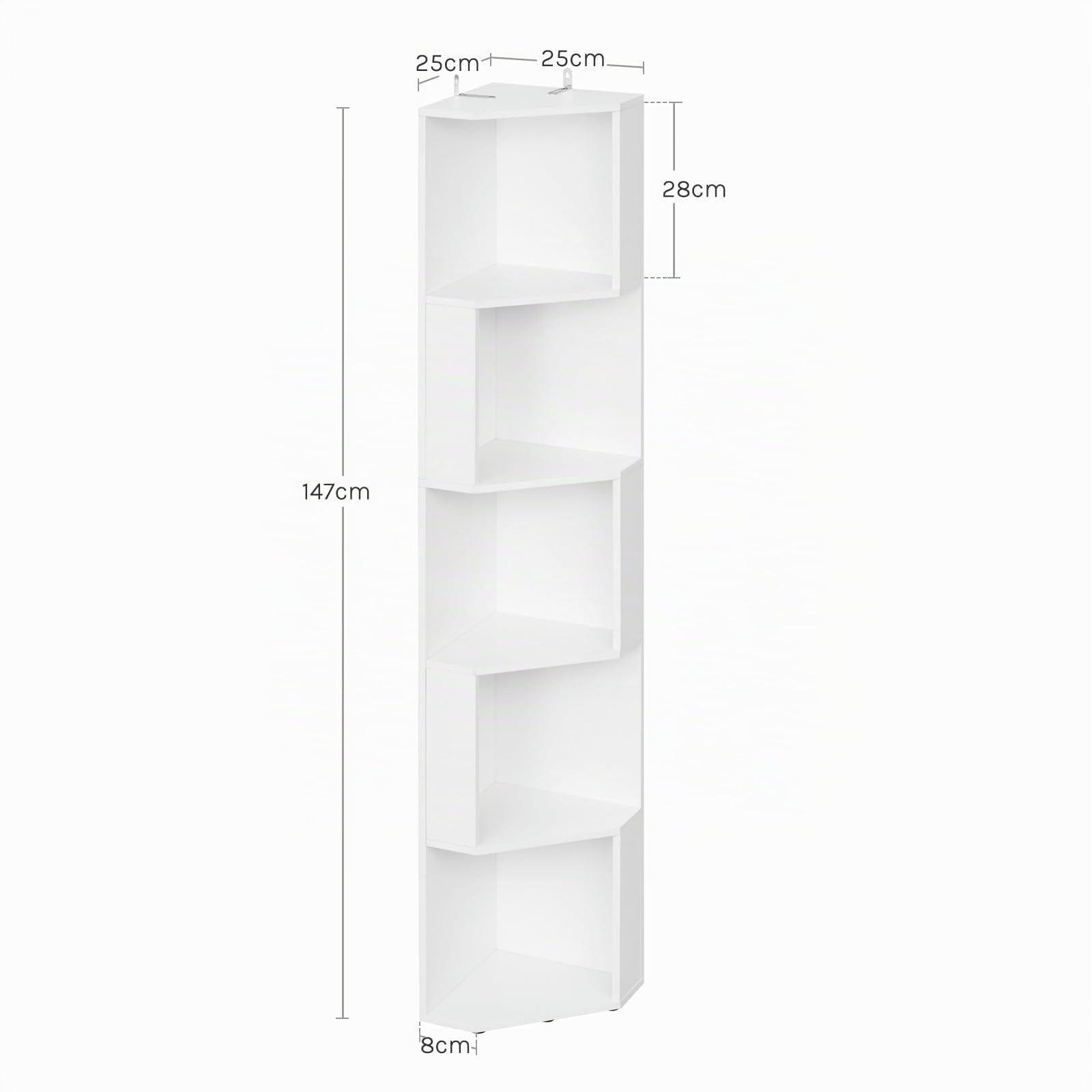 WOLTU Scaffale ad Angolo, Libreria Verticale Bianca, Scaffale Divisorio | con 5 Scomparti Aperti, per Soggiorno/Studio/Camera da Letto