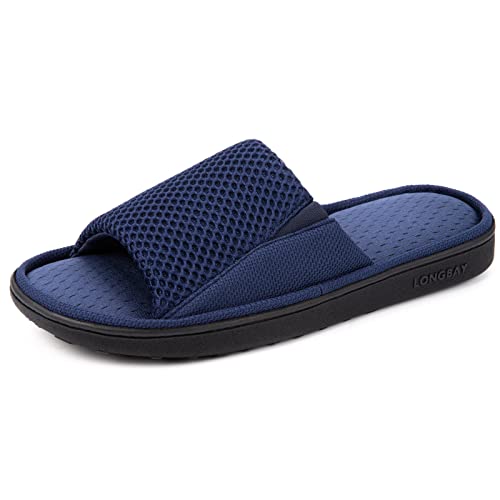 LongBay Men's Comfy Memory Foam Slide Slippers Breathable Mesh Cloth House Shoes (Small / 7-8 D(M)...