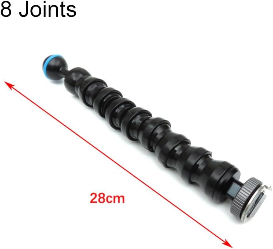 Flexible Underwater Camera Light Arm SS316 PP Silica Gel with Ball Head and Hot Shoe Connector for Diving Photography, 4 Joints