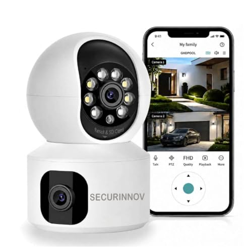 Image of securinnov 5MP Indoor WiFi Smart CCTV Camera for Home | 1080p Full HD | Color Night Vision | Motion Detection | Two Way Audio | Wireless Home Security Camera with Mobile App V380 Pro (Upro Dual Lens)