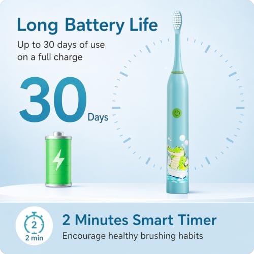 Image of Sonic Electric Toothbrush for Kids with 6 Modes, 4 Brush Heads & Rechargeable Battery, Ultra Soft Nylon Bristles, IPX7 Waterproof, Electric Power Tooth brush (Blue)