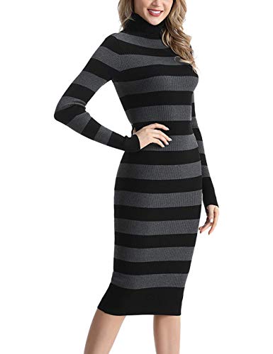 Image of Rocorose Women's Turtleneck Ribbed Elbow Long Sleeve Knit Sweater Dress