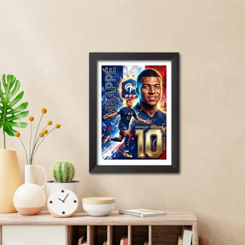Image of TenorArts Kylian Mbappe Poster Frame Worldcup Themed Laminated Photo Framed Painting with Matt Finish Black Texture (12 inches x 9inches)