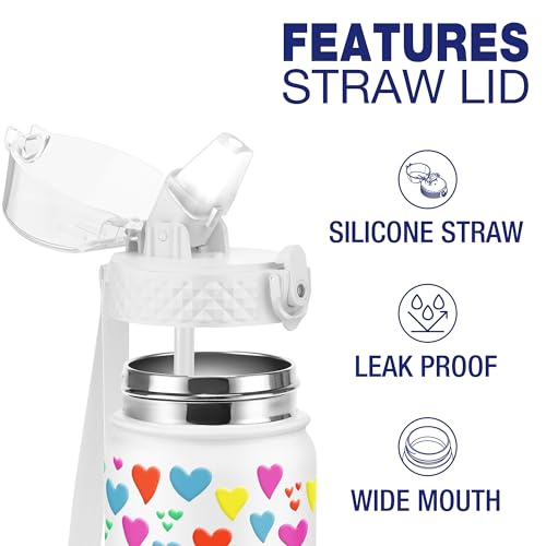 GOPPUS 550ml/18oz Kids Insulated Water Bottle with Straw Cute Double Wall Stainless Steel Child's Small Flask Vacuum Insulated Steel Metal Leak Proof Drink Flask Boys Toddler Girls Flask BPA-Free - Image 2
