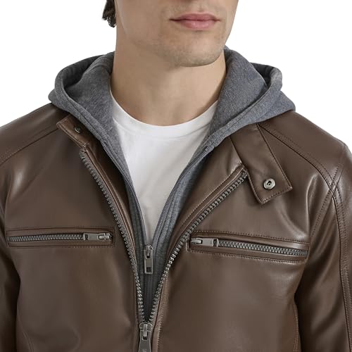 Image of Kenneth Cole Men's Faux Leather Moto With Jersey Attached Hood