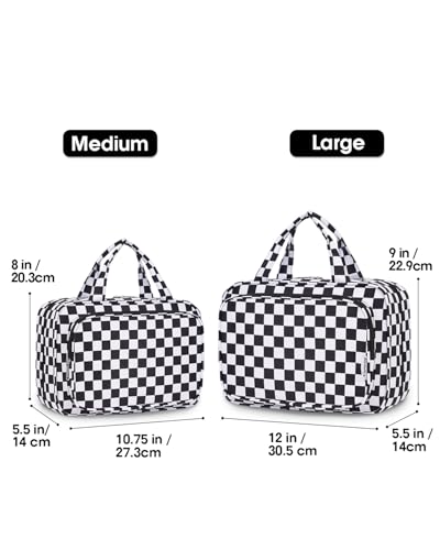 Image of Narwey Large Hanging Toiletry Bag Travel Makeup Bag Cosmetic Organizer for Women and Girls, Z-Black Checkerboard, Large