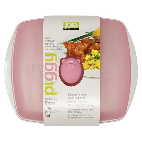 Joie Piggy Microwave Bacon Tray with Splatter Lid, Holds 4-5 Strips of Bacon, 10.5 x 8.5 x 2-Inches