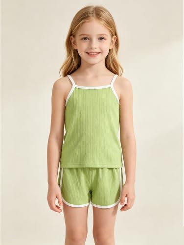 Image of Girls 8 Pieces Summer Outfits Casual Cami Tank Top and Dolphin Shorts Clothing Sets 4-8Y