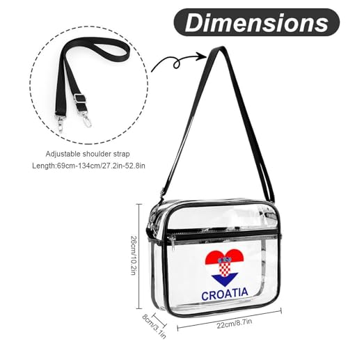 Love Croatia Large Crossbody Bag Clear Stadium Bag Anti-Theft Side Shoulder Bags Messenger Bag with 2 Compartments2