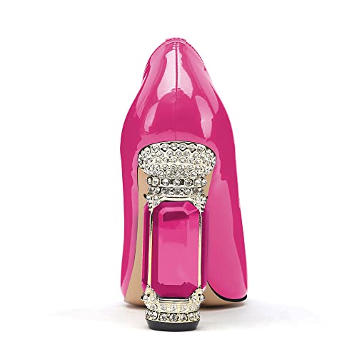 Image of JANSEVEN Women Chunky Heels Pumps Crystal Block Heels with Rhinestones Pointed Toe Sexy Gradient Patent Leather Slip on Bridal Party Wedding Dress Shoes 5-13 M US