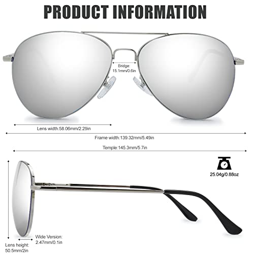 Image of The Fresh Classic Aviator Sunglasses for Men Women, Metal Frame Mirror Lens, Pilot Style, Includes Cleaning Cloth, Pouch