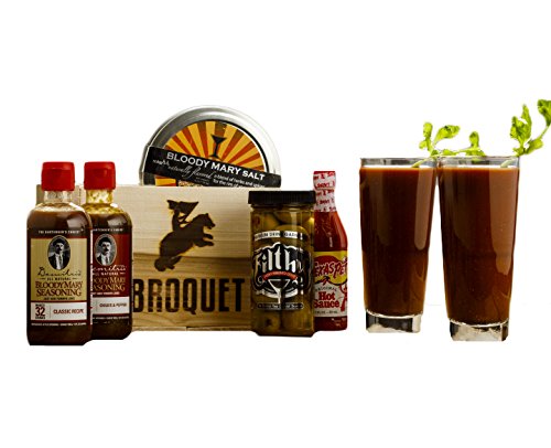 Bloody Mary Cocktail Kit | Bar Accessories & Drink Set | Bloody Mary Cocktail Mixer Bar Tools | Home Bar Cocktail Picks | Cocktail Glasses | Perfect Gifts for Women and Men | Bar Set in a Wooden Crate