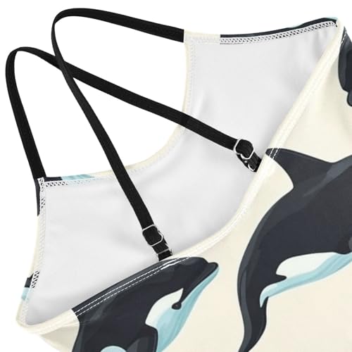 Pigsaly Girls One Piece Swimsuits Killer Whale Animal Kids Cross Back Swimwear Toddler Beach Sport Bathing Suit 3T4