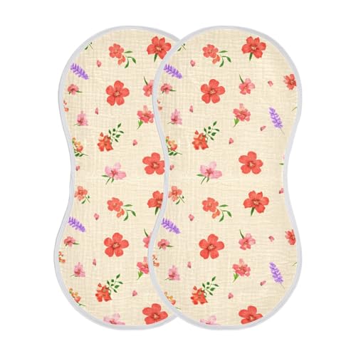 2 Pack Baby Burp Cloths, Soft Absorbent Burping Cloths for Babies, Cotton Milk Spit Up Rags, Large Size for Newborns, Baby Boys and Girls (Small Flower Pattern)