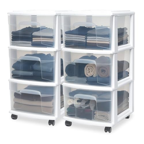 HOMZ 2-Pack Drawer Tower, 3-Tier Clear Plastic Storage...