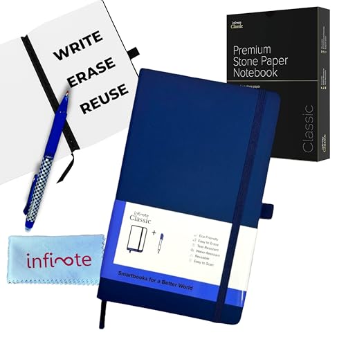 Image of Infinote Classic Reusable Stone Paper SmartNotebook Planner - Powered by App, Includes 1 Erasable Pen - Medium 12 x 19.5, NavyBlue, 81