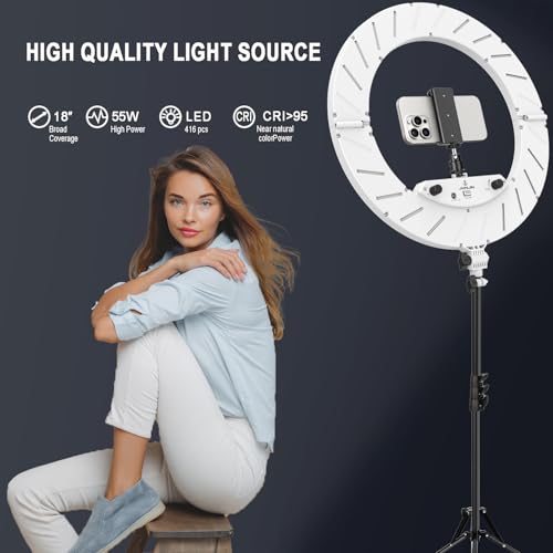 Image of Ring Light Kit:18 inch /45cm Outer 55W6700k Dimmable LED Light, Tripod Stand, Remote Controller,Box for Camera,Smartphone,YouTube,TikTok,Self-Portrait Shooting,CRI95,White