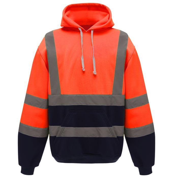 Sweat à capuche bicolore haute visibilité orange bleu avec ourlet côtelé XXL
