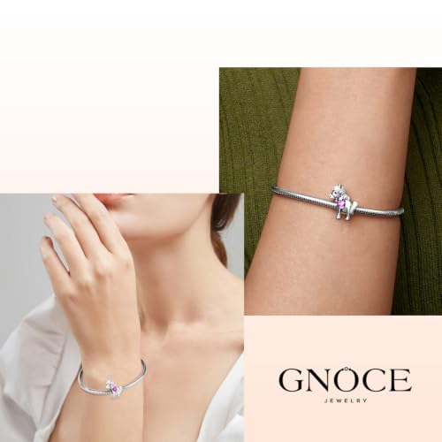 Image of GNOCE Embraces Heart Gemstone Bead Charms 925 Sterling Silver Rabbit Horse Triceratops Snake Monkey Cat Platypus Sloth Bear Pig Yak Ghost Matryoshka Doll Jewelry Gift for Women