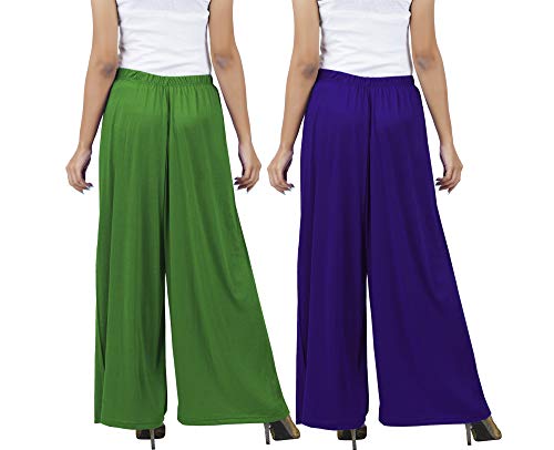 Image of Buy That trendz M to 4XL Cotton Viscose Loose Fit Women M to 6XL Flared Wide Leg Palazzo Pants for Jade Green Purple 2 of Pack Combo XXXX-Large