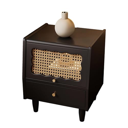 Nachttisch aus Holz mit Rattan und Glastür, stilvoller Nachttisch mit...