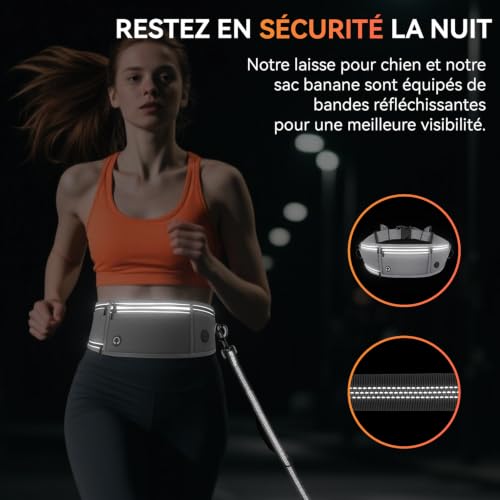 Looxmeer Laisse Canicross Chien Mains Libres avec Ceinture et Sac Banane – vue 6