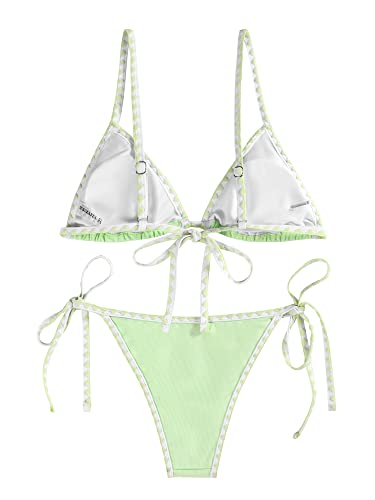 ZAFUL Women's Triangle Bikini Floral String Bikini Set Two Piece Swimsuit Bathing Suits (3-Mint Green, M)