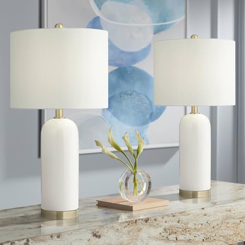 360 Lighting Draper 26" High Modern Coastal Table Lamps Set of 2 White Ceramic Fabric Shade Living Room Bedroom Bedside Nightstand House Office Home Reading Kitchen Entryway Console Family