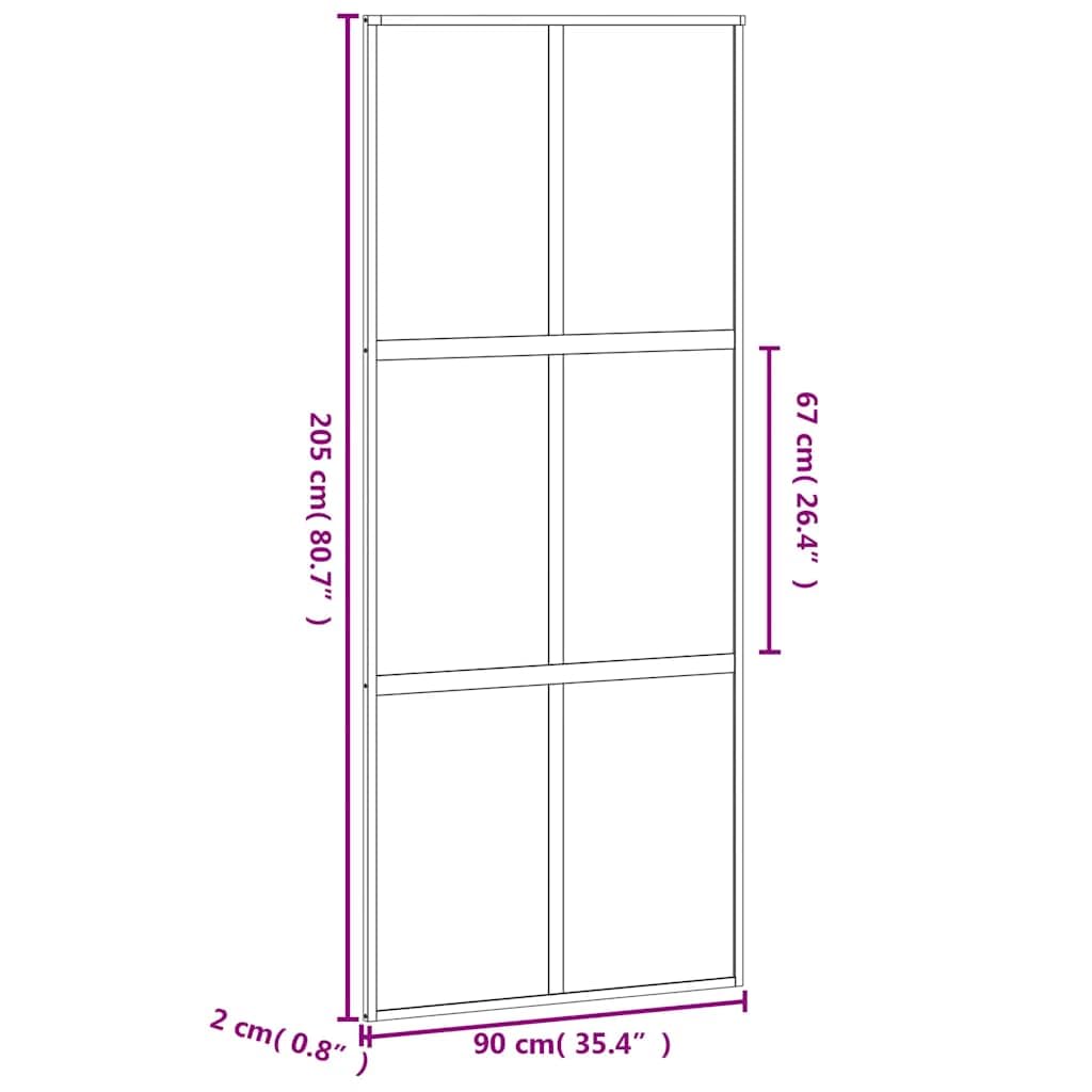 vidaXL Porta Scorrevole Nera 90x205 cm in Vetro Temperato e Alluminio