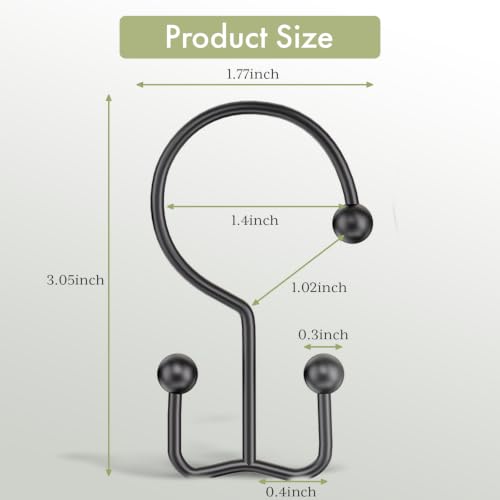 Image of Amazer Shower Curtain Hooks Black Double Shower Curtain Hooks, Shower Curtain Rings Sturdy Stainless Steel Shower Hooks for Bathroom Shower Curtain Rod, 12Pcs Shower Curtain Hangers