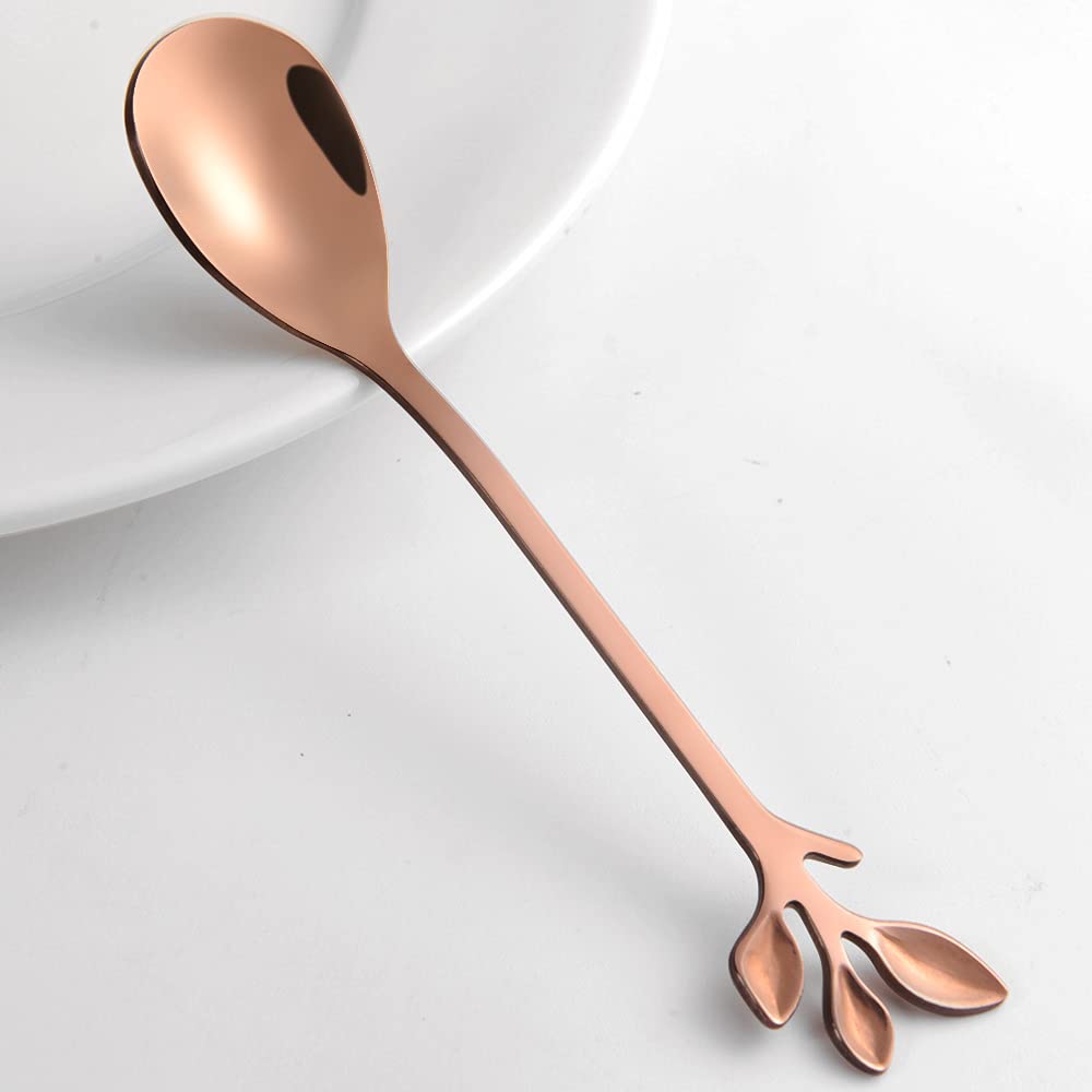 Snamonkia - Set di 16 cucchiaini da dessert in acciaio inox per caffè, gelato e tè, cucchiaini da zucchero a fiori da 4,9 per Demitasse Espresso ( oro