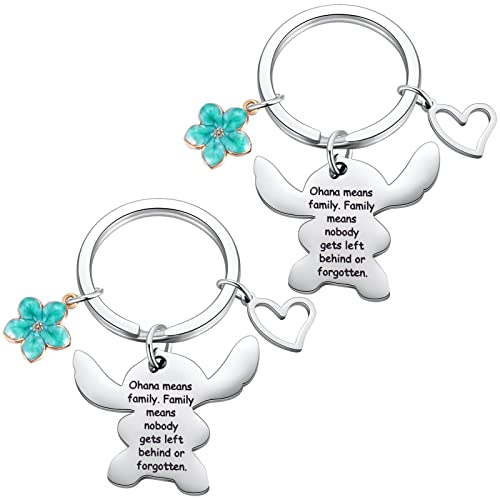 Ralukiia Ohana Means Family Keychain Set For 2, Stitch Keyring Jewelery Gifts For Boys Girls, Green Flower #TOP2