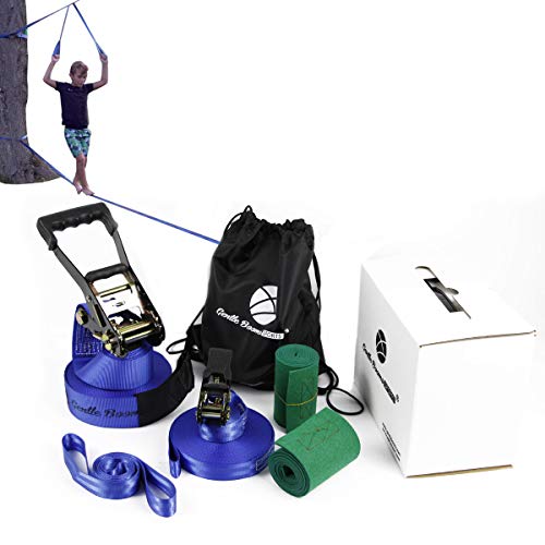 Gentle Booms Sports Ninja Line Obstacle Course Kit Monkey Bar Kit 56 Foot, Kids Slackline Hanging Obstacle Course Set, Extreme Training Equipment For Outdoor Play, Family paly together (Slackline kit)