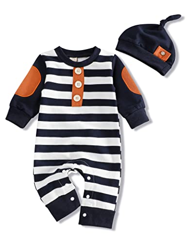 Image of Okgirl Newborn Infant Baby Boys Girls Solid Color Bodysuit Jumpsuits with Button Long Sleeve Thread Cotton Rompers