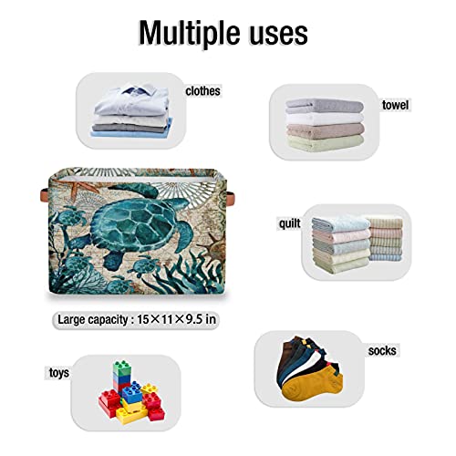 Image of Ocean Turtle Rectangular Storage Bin, Sea Turtle Storage Basket with Handles, Toy Bins, Laundry Hamper, Books Clothes Bag, Gift Baskets for Nursery Home Closet
