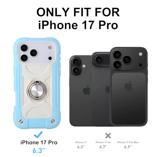Image of MARKILL Compatible with iPhone with Built-in 360Rotating Ring Stand, Military Grade Drop Protection Full Body Rugged Heavy Duty Case Durable Cover (Ice Blue, iPhone 17 Pro)