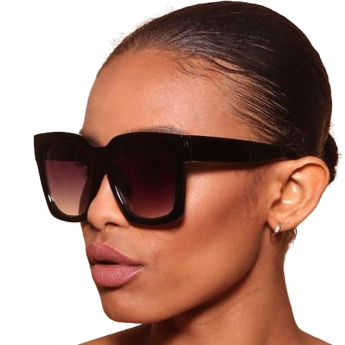 Amorette Oversized Square Sunglasses, Vintage Style Frame, UV Protection Lenses, Black and Tortoise Shell Print, Womens2