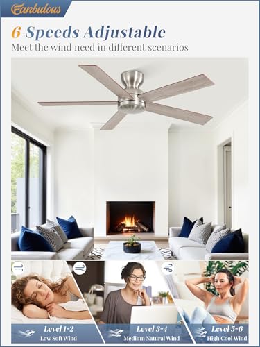 Image of Fanbulous 48 Inch Low Profile Ceiling Fan no Lights, Modern, Brushed Nickel
