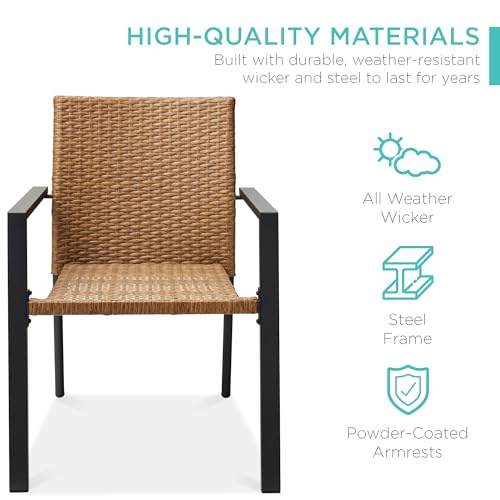 Image of Best Choice Products Set of 2 Stackable Outdoor Wicker Dining Chairs All-Weather Firepit Armchair w /Armrests, Steel Frame for Patio, Deck, Garden, Yard - Natural