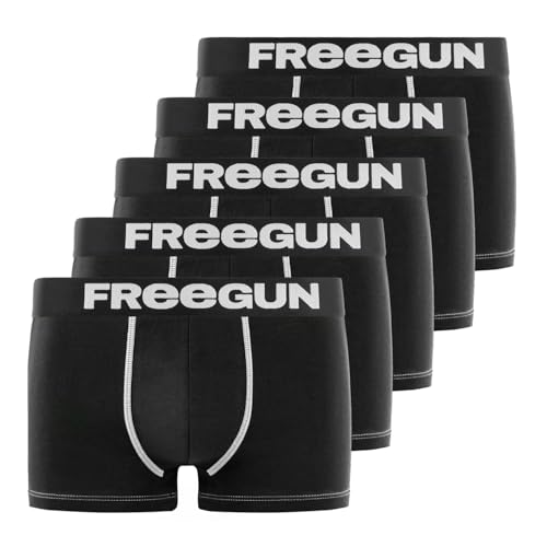 FREEGUN Boxer Enfant Microfibre, Caleçon Garçon Doux et Respirant (Lot de 5), Noir Taille 14 ans/16 Ans