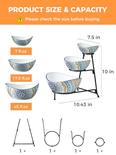 YHOSSEUN 3 Tier Serving Bowls, Serving Dishes for Entertaining Porcelain Serving Trays and Platters Tiered Bowl Set with Collapsible Thicker Sturdier Metal Rack - Image 3