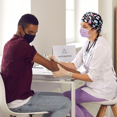 Image of Unittype 4 Pcs Nurse Caps for Women Nursing Working Caps with Button and Sweatband Adjustable Elastic Scrub Hats for Dentist